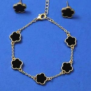 Trendy Lucky Flower Bracelet+Earing Gift Set 5 Petal Jewelry For Valentine Gift